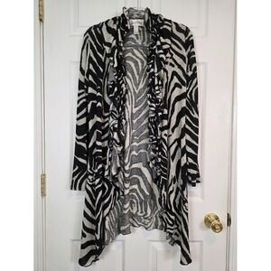 Joseph Ribkoff US 10 Zebra Ruffle Neck Open Front Cardigan Black White Artsy